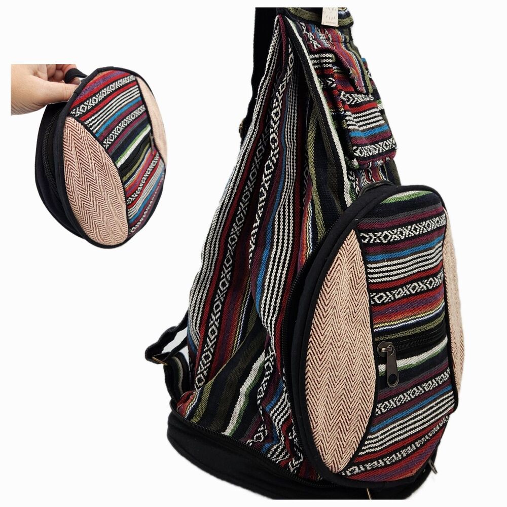 Boho Hemp Convertible Backpack Sling Bag Foldable Travel Bag Handmade Nepal